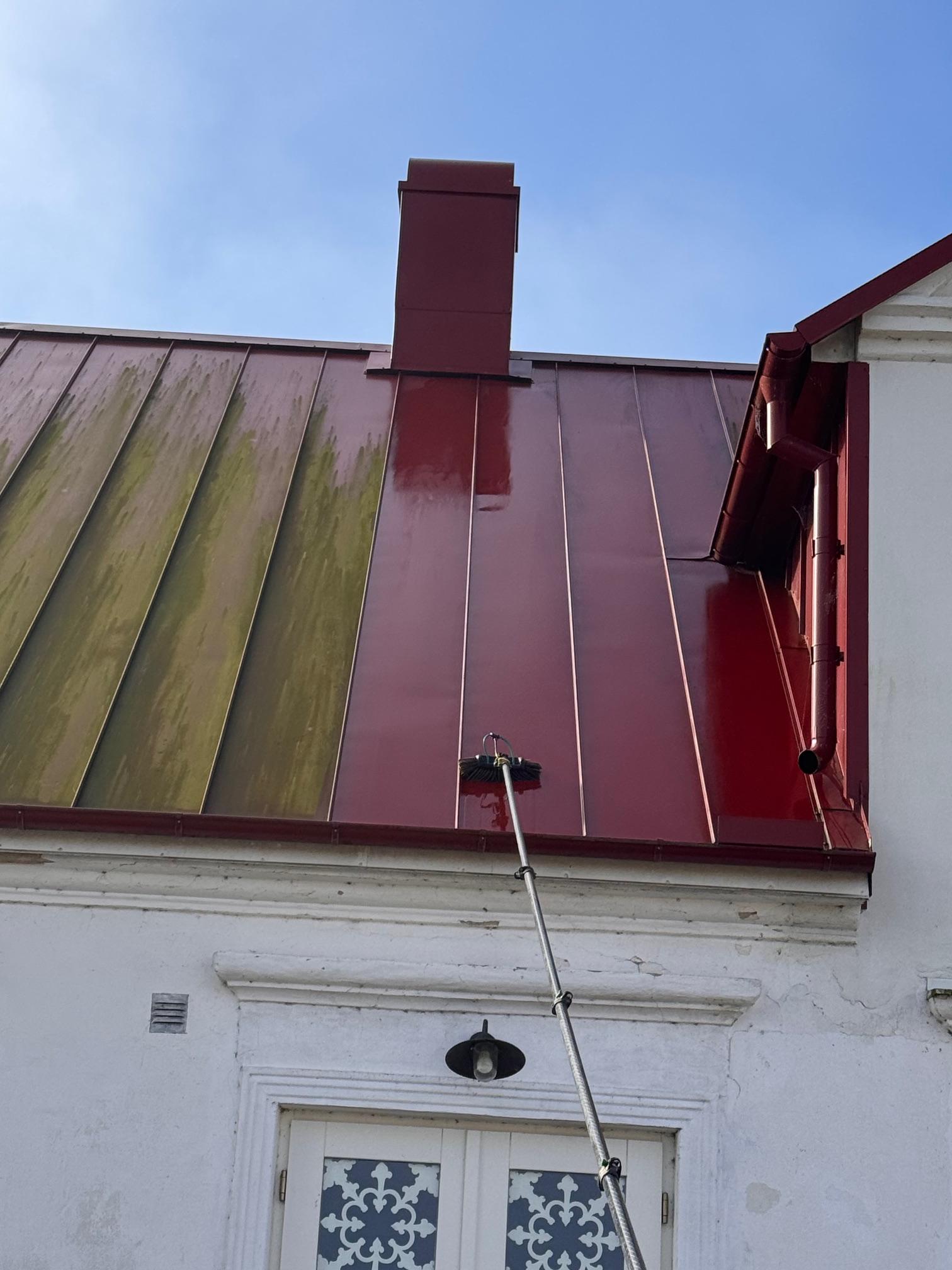 Aplicering av Grön-Fri med borste på ett tak i Landskrona